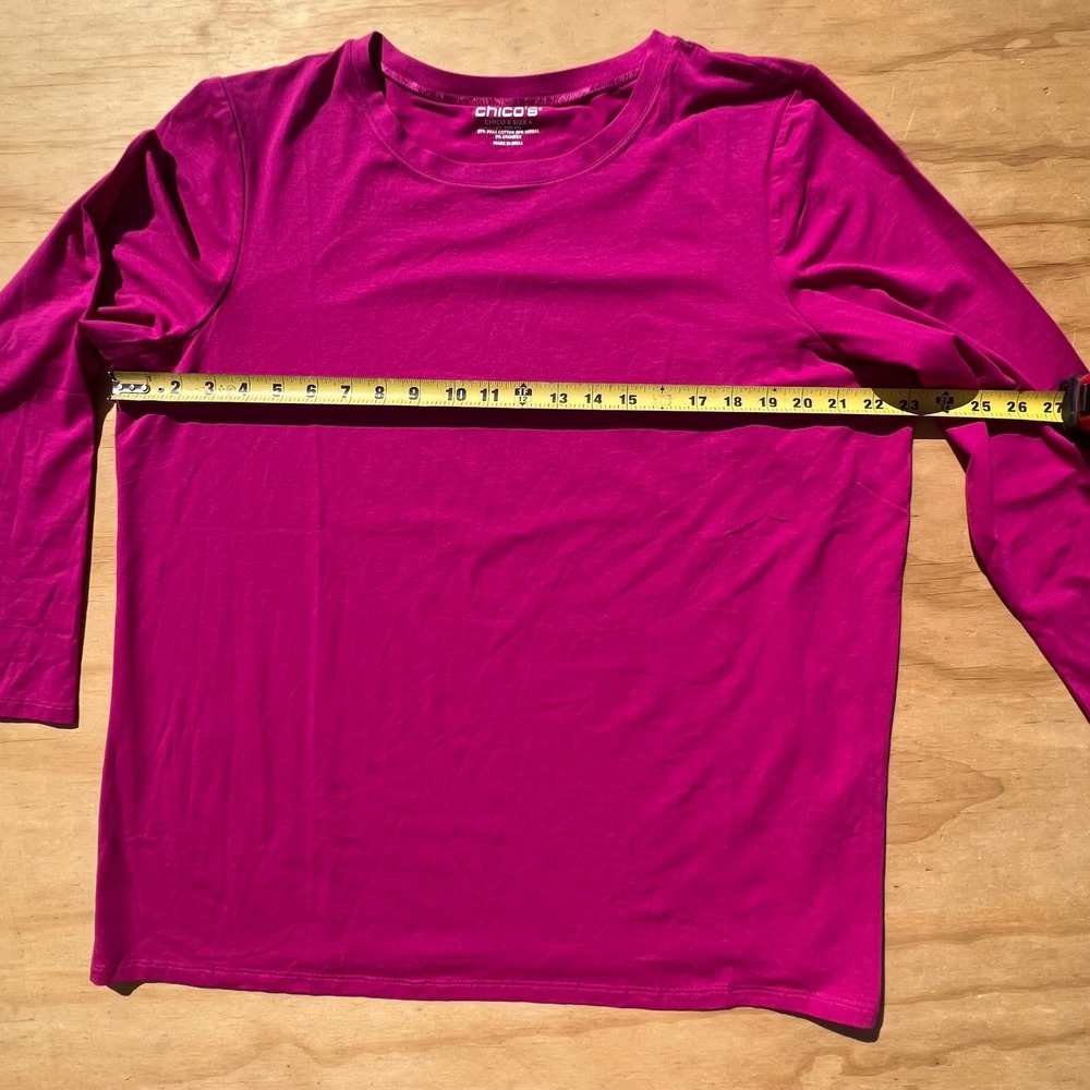 Chicos Size 4 XXL Magenta Pink Pima Cotton Modal Stretch Long Sleeve Tee Top